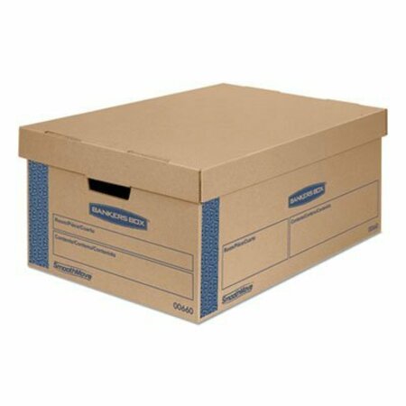 FELLOWES MOVING & STORAGE BOXES, LARGE, HALF SLOTTED CONTAINER HSC, 24inX15inX10in, BROWN KRAFT/BLUE, 8CT 0066001